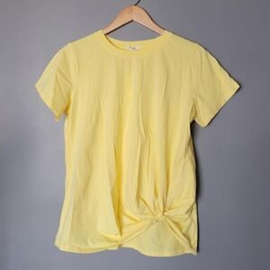 Women's Yellow Twist-Hem Short Sleeve Top